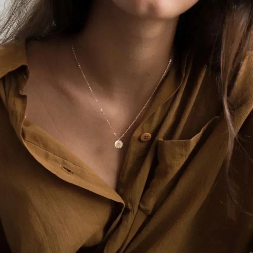 "Fingers Crossed" Sign Language Gold Disc Necklace - Picture 8 of 9